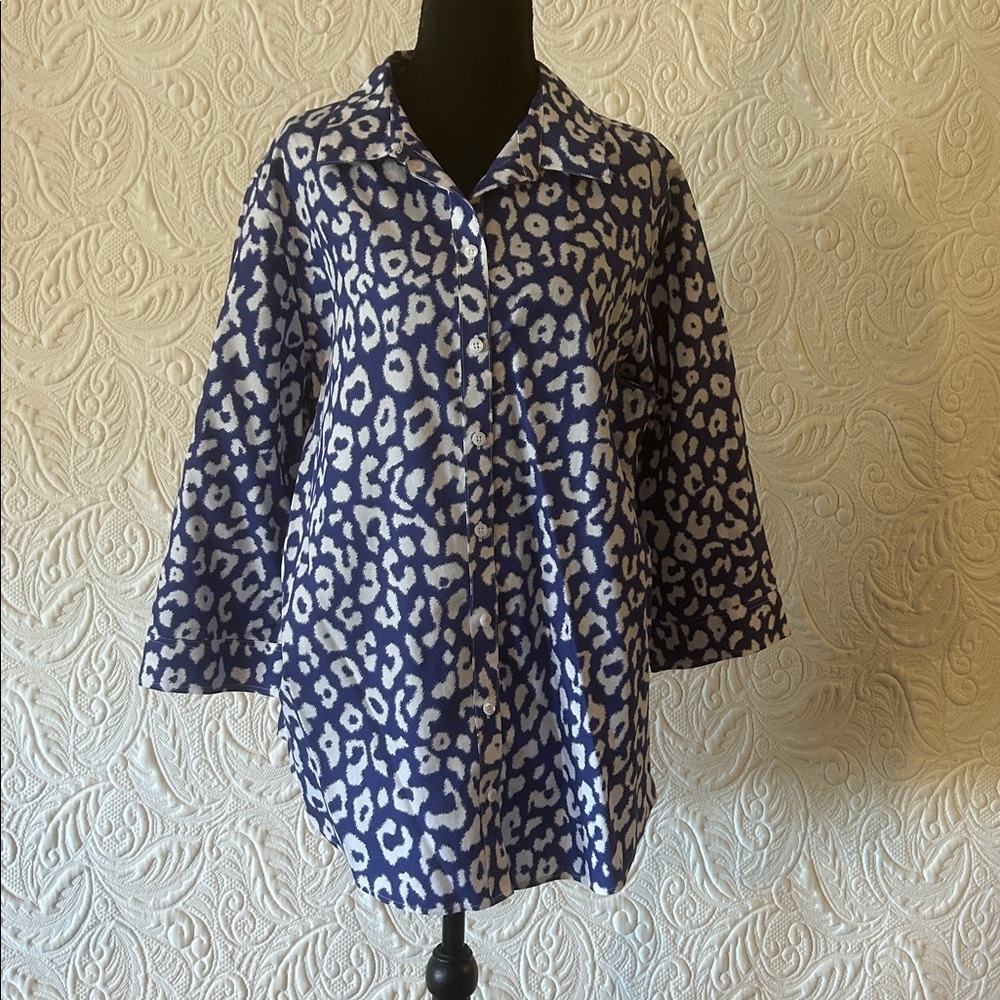 Chico's Blue and White Patterned Blouse